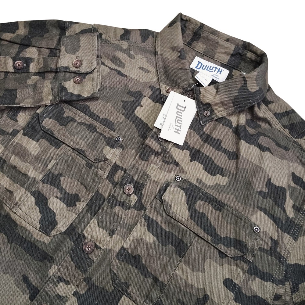 Duluth Fire Hose Shirt Mens L Tall Camo NWT Free Swingin Relaxed Canvas Magnetic